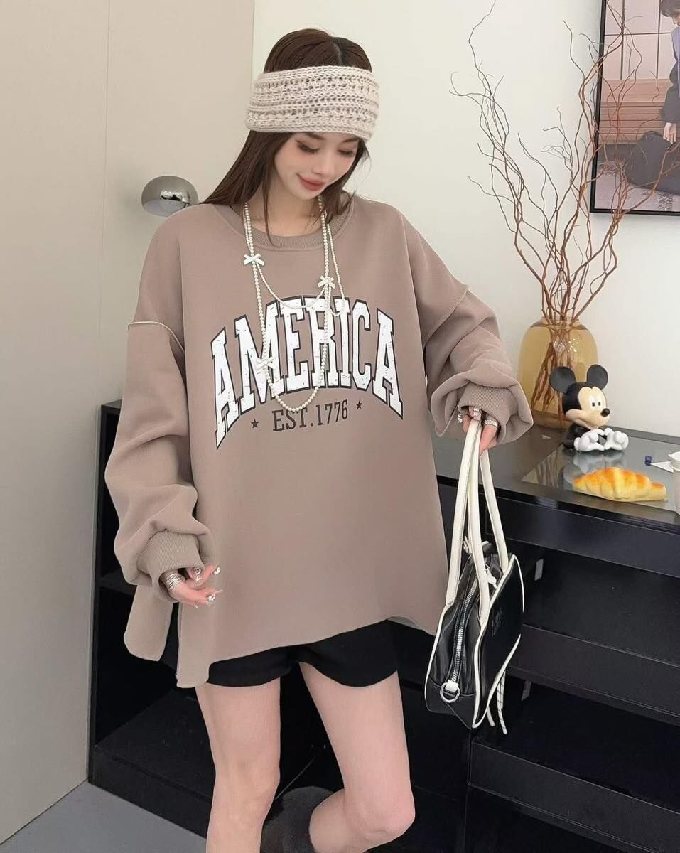 【休閒百搭的美式字母反車線內加絨大學tee】（現貨）