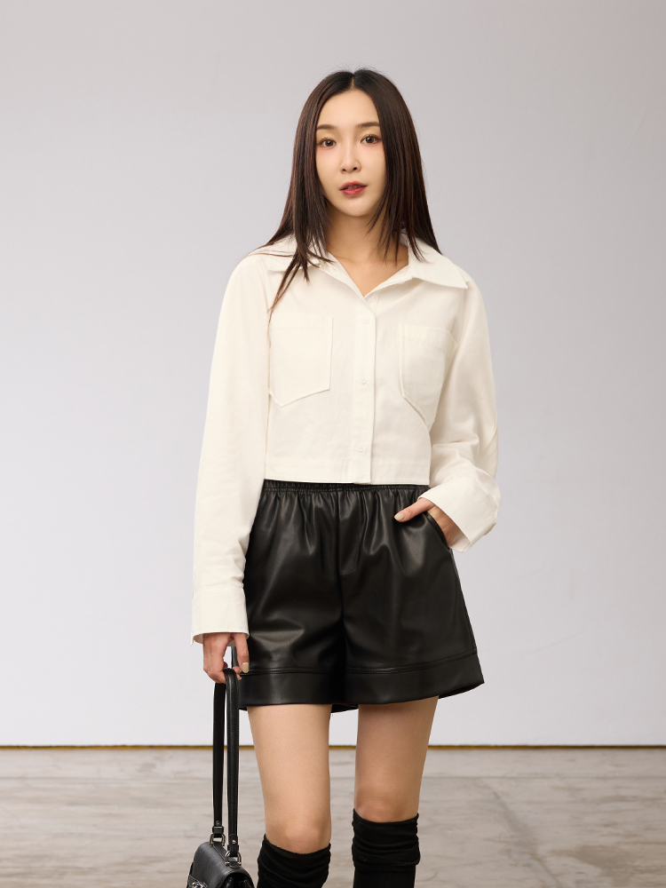 OH!HER 大翻領連袖丹寧襯衫