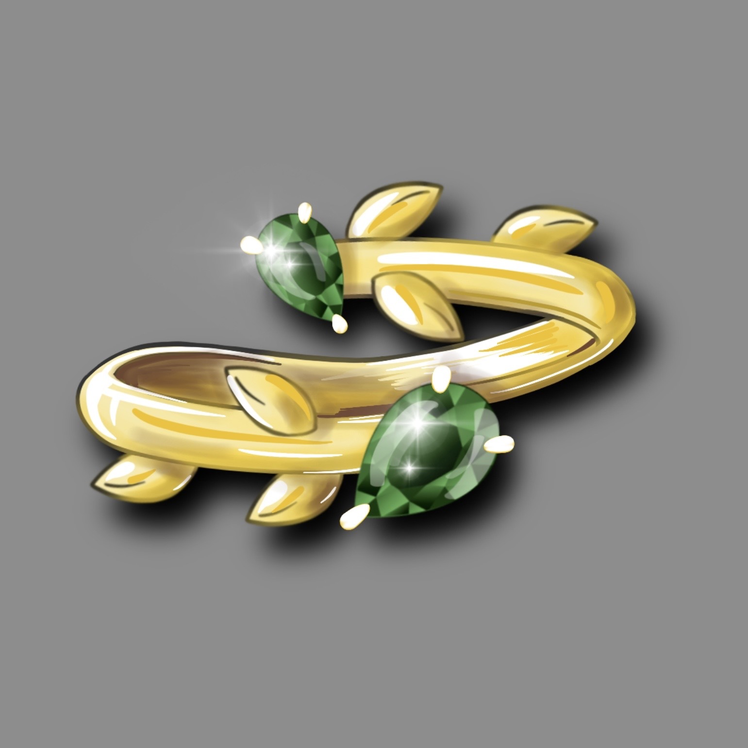 【訂製】沙佛萊石18K桂冠葉雙石戒指