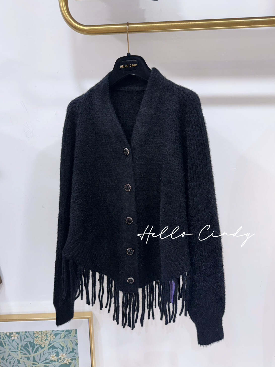 B01038韓國同款精緻水鑽釦下流蘇斗篷式針織毛衣