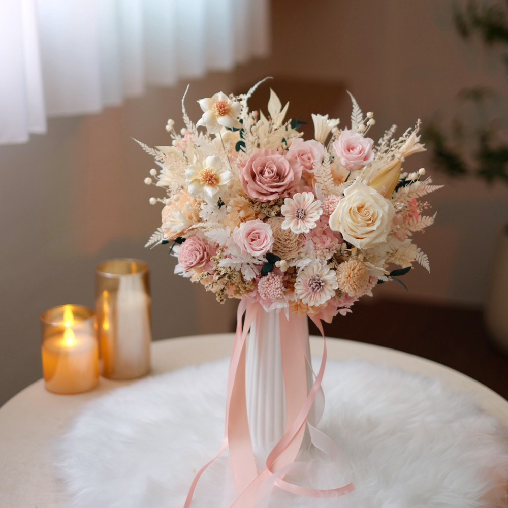 粉橘色 精緻高雅永生盆花