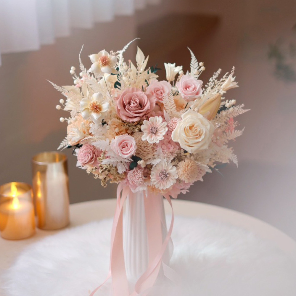 粉橘色 精緻高雅永生盆花