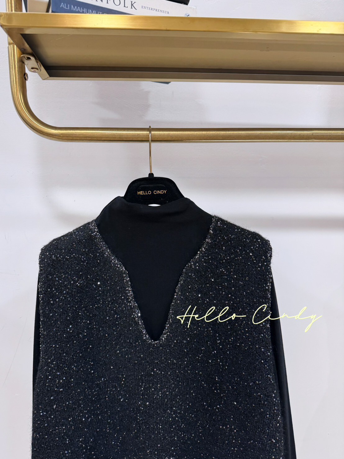 B01046 超美的真兩件滿天星背心+小立領內搭上衣針織兩件組