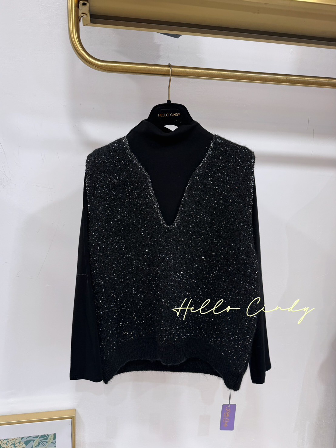 B01046 超美的真兩件滿天星背心+小立領內搭上衣針織兩件組