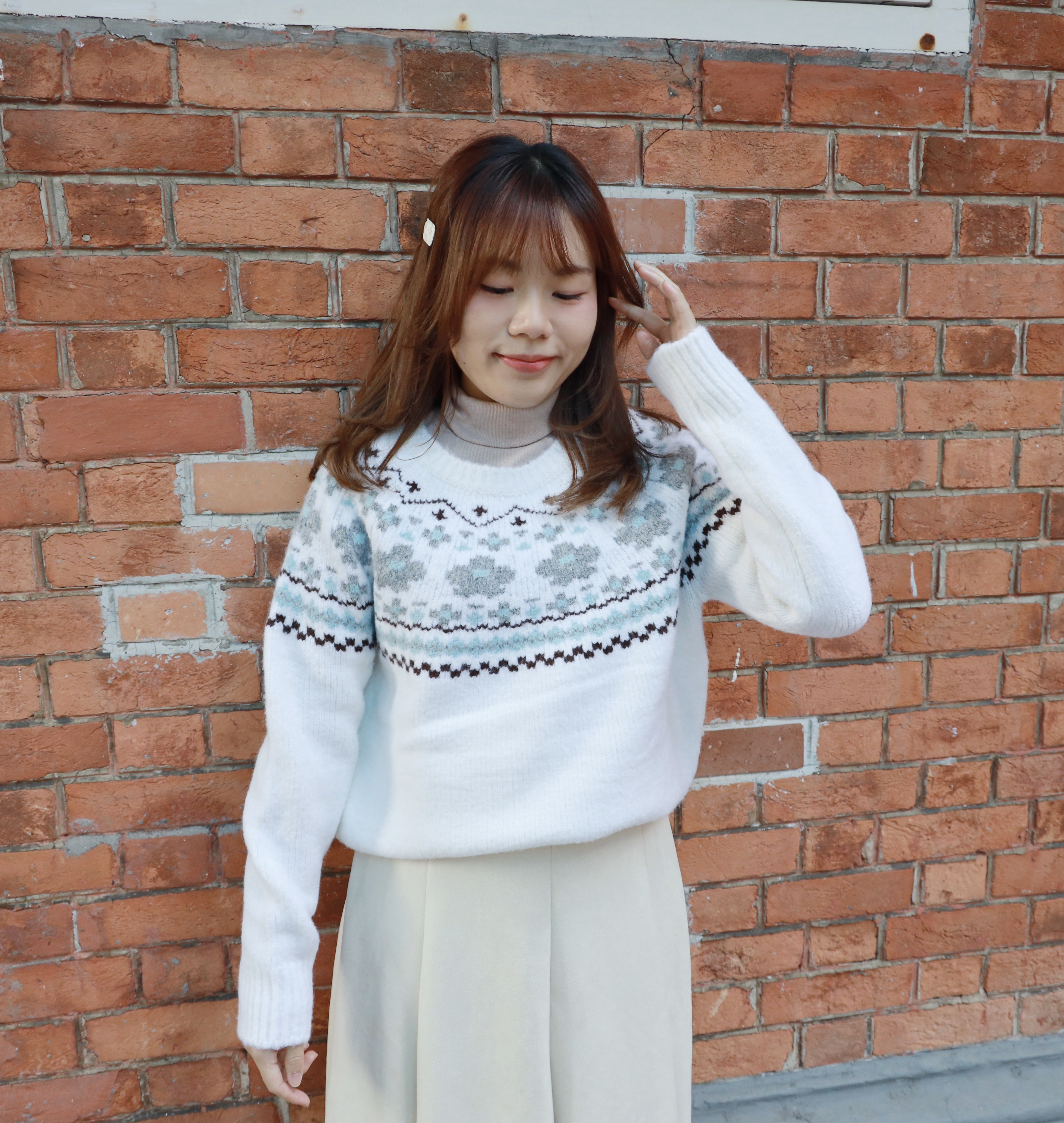 ||TOP607|| 北歐雪霧花紋針織上衣