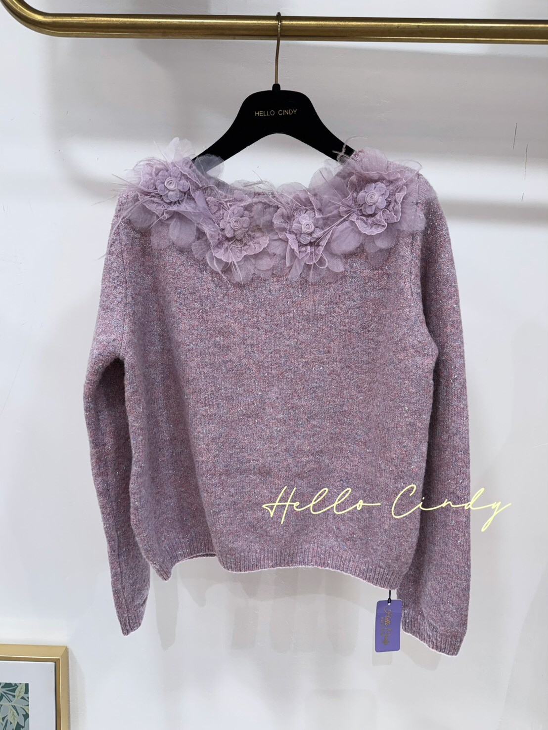 B01048 超美紫羅蘭立體花朵針織上衣