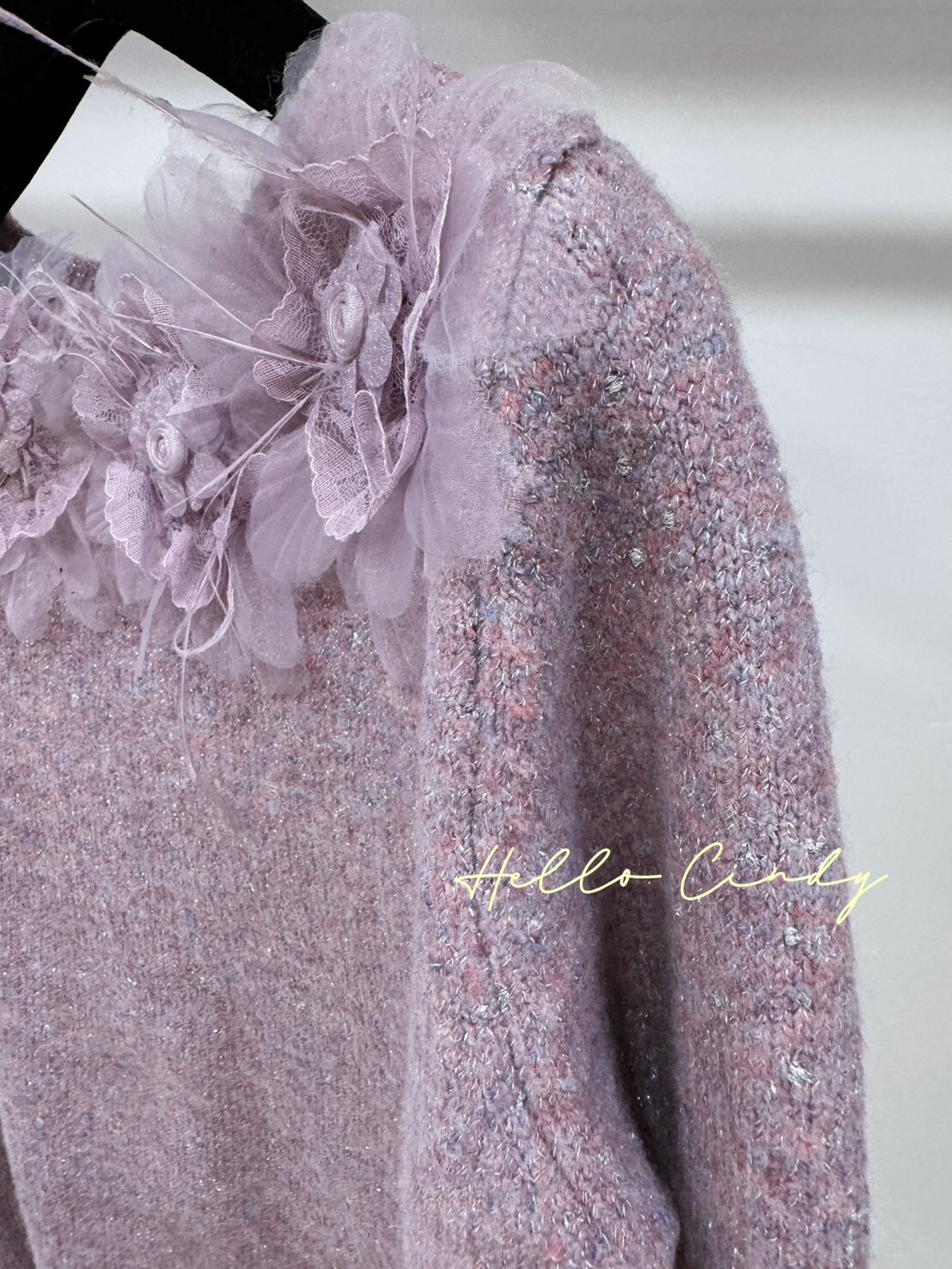 B01048 超美紫羅蘭立體花朵針織上衣