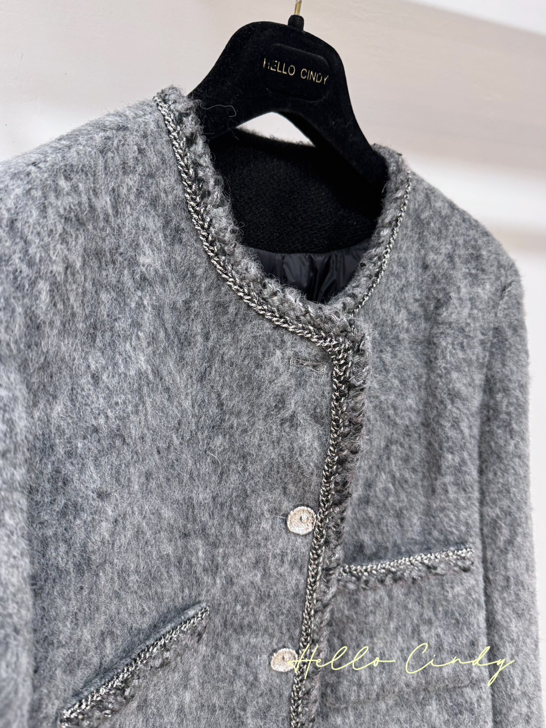 B01056 韓國高單設計同款～唯美灰色小香風白鴨絨外套