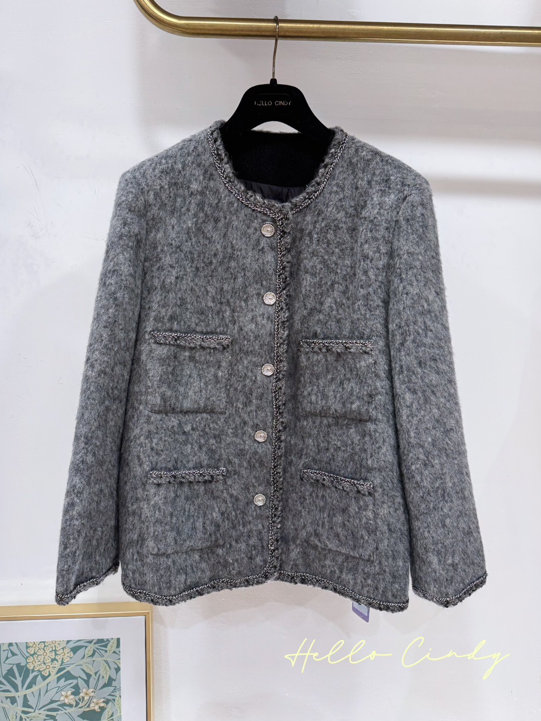 B01056 韓國高單設計同款～唯美灰色小香風白鴨絨外套