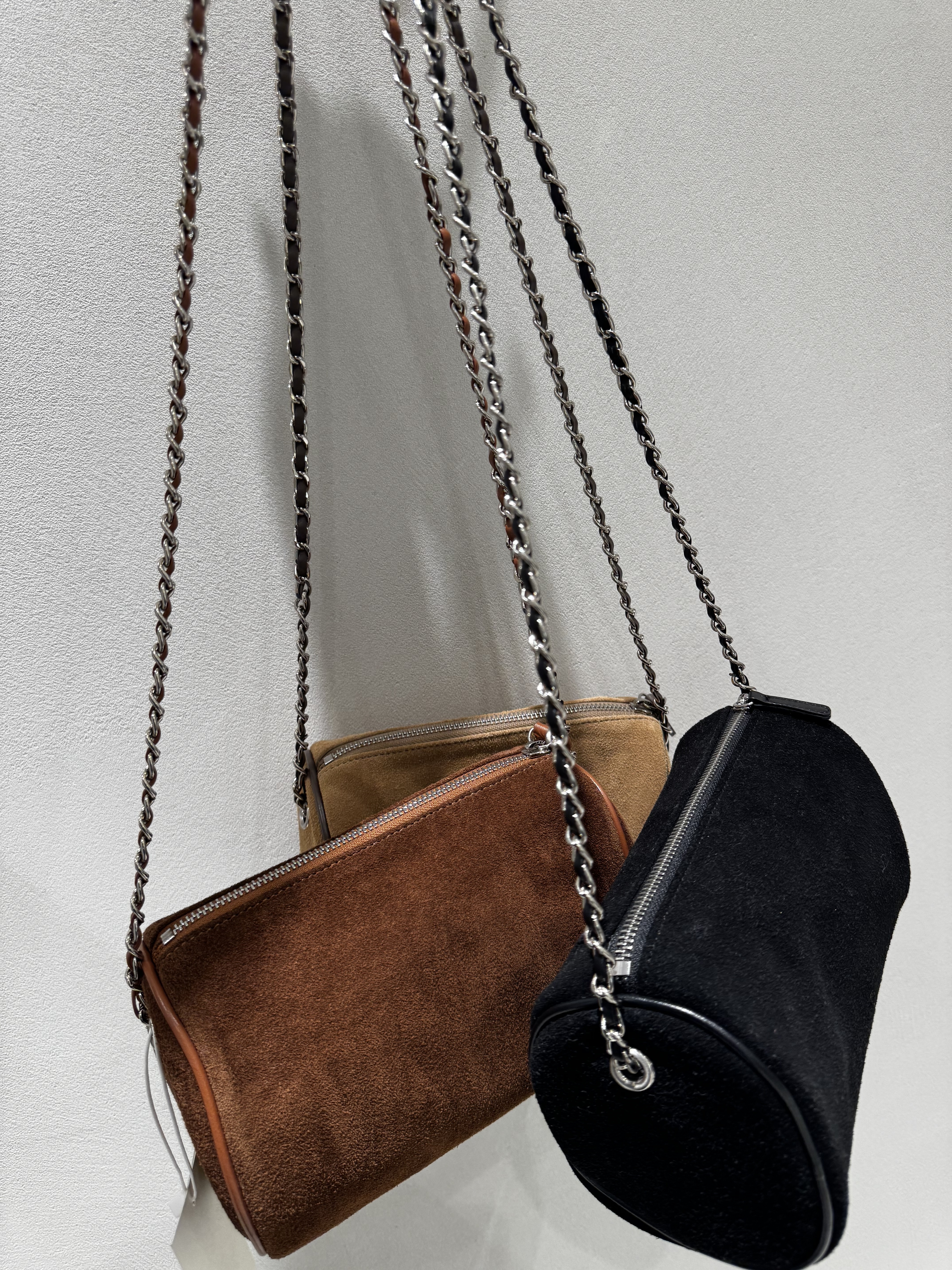 A1DE11#牛皮長桶銀鍊袋^3色