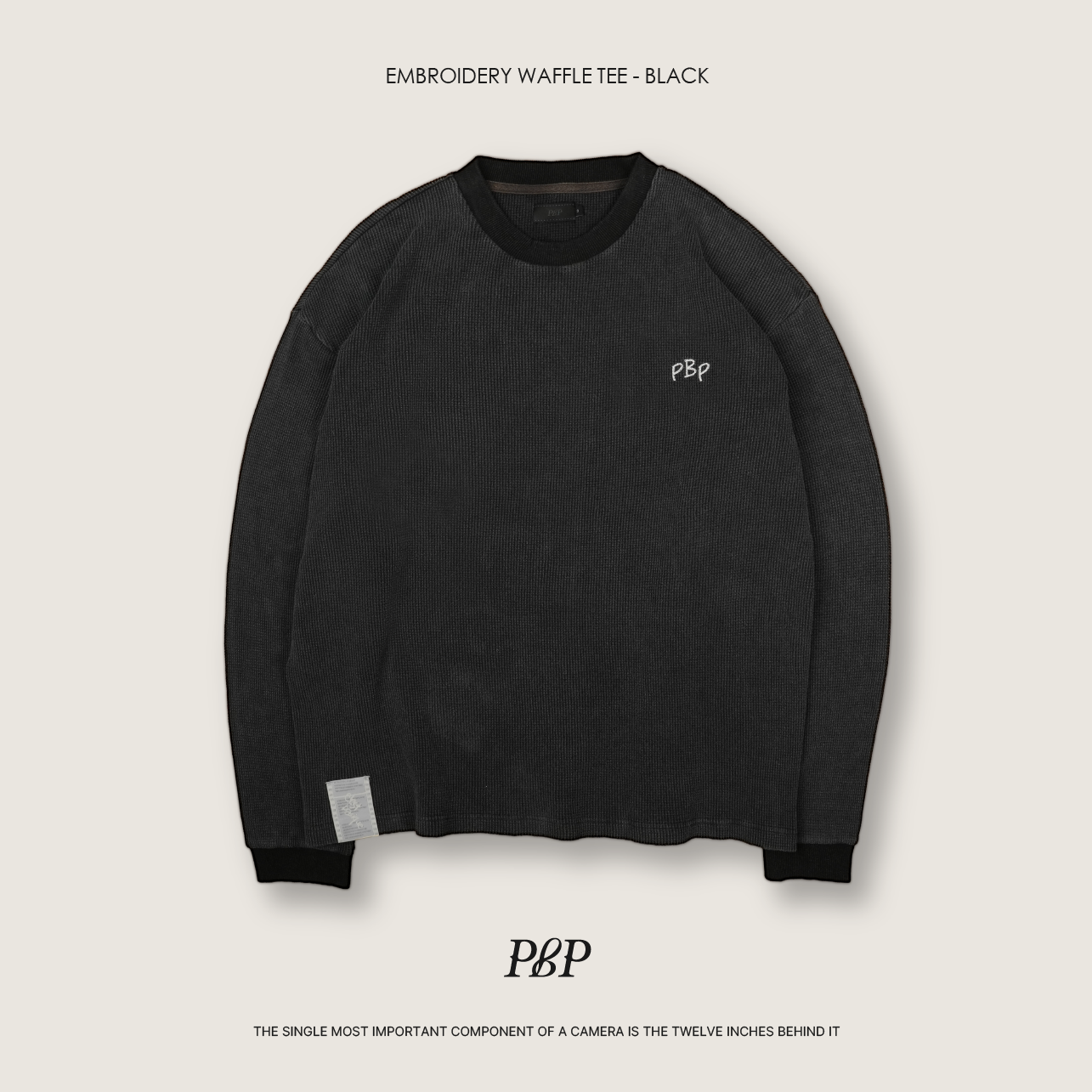 P.B.P - EMBROIDERY WAFFLE TEE  - BLACK