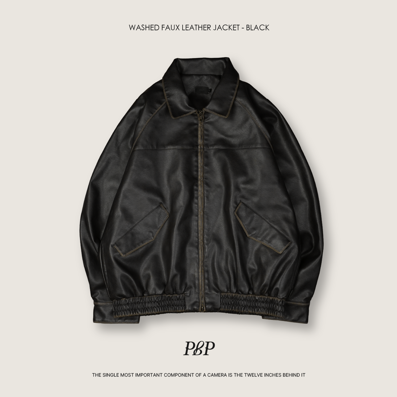 P.B.P - WASHED FAUX LEATHER JACKET  - BLACK