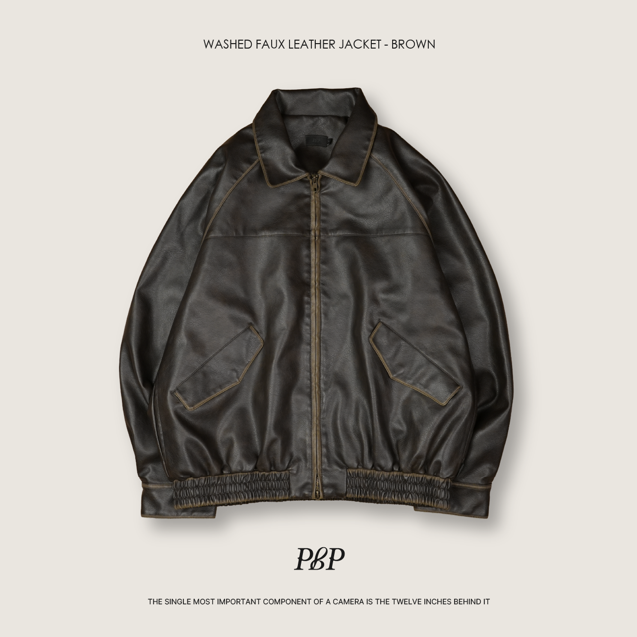 P.B.P - WASHED FAUX LEATHER JACKET  - BROWN