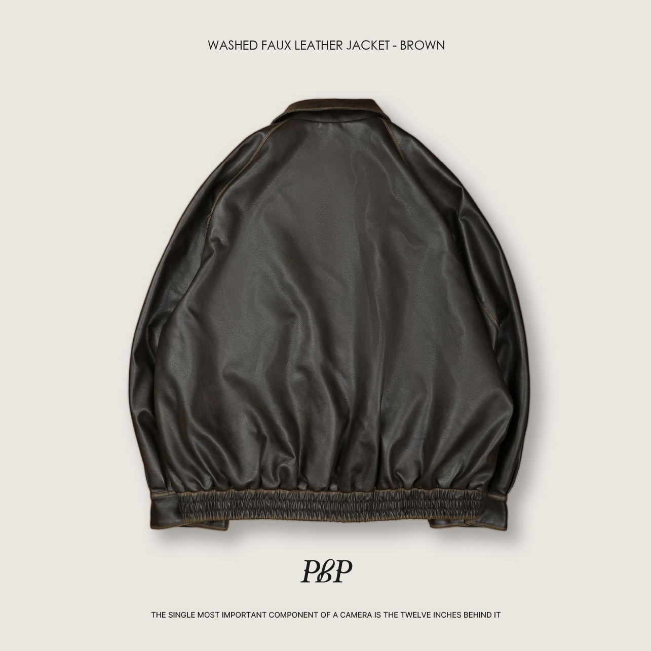 P.B.P - WASHED FAUX LEATHER JACKET  - BROWN