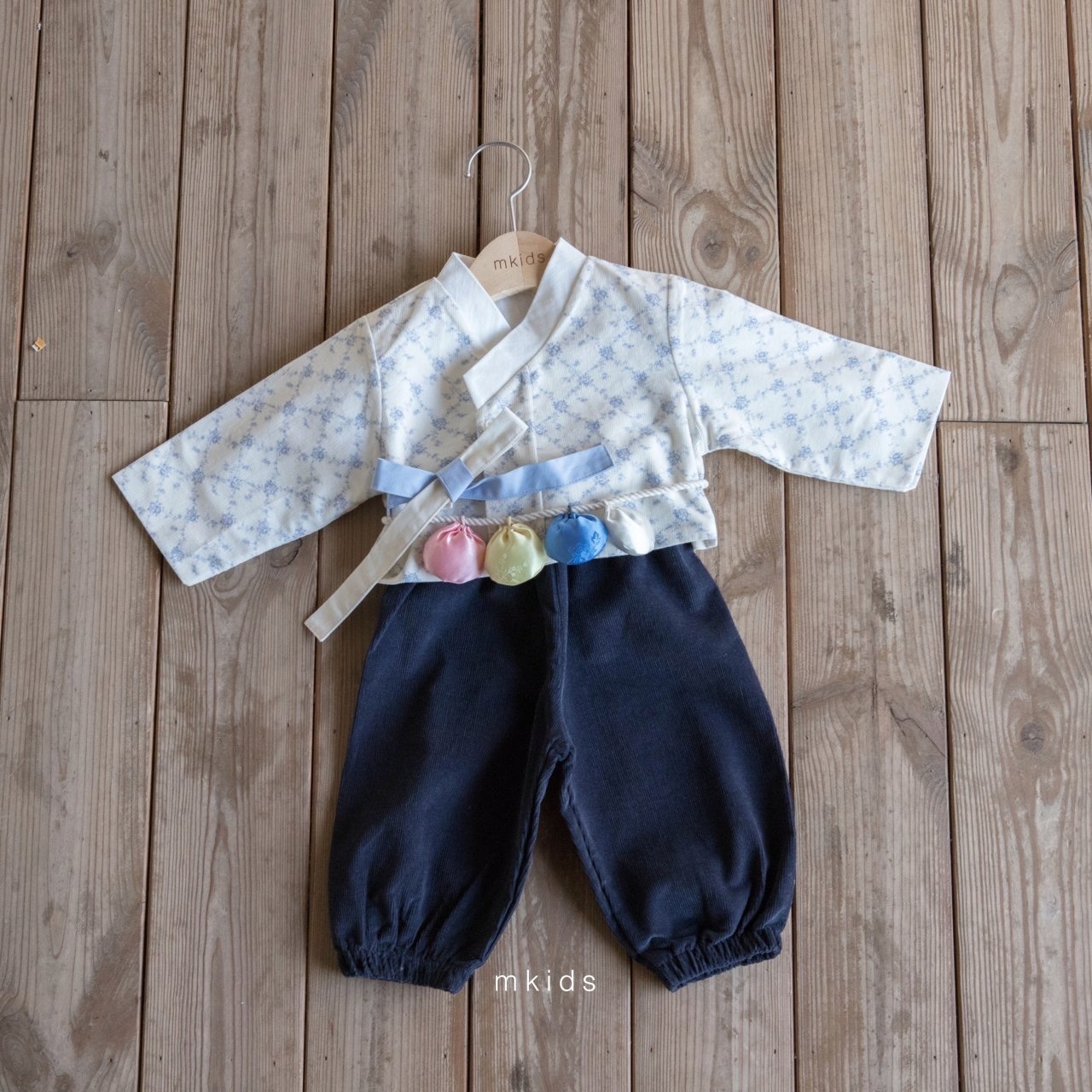 Mkids Blue Plum Blossom Pants Set