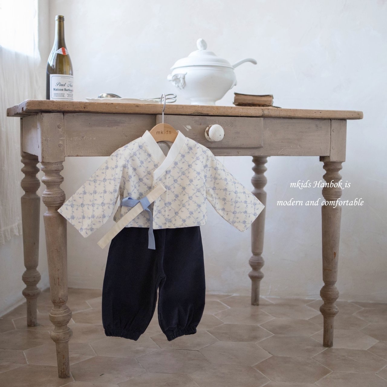 Mkids Blue Plum Blossom Pants Set