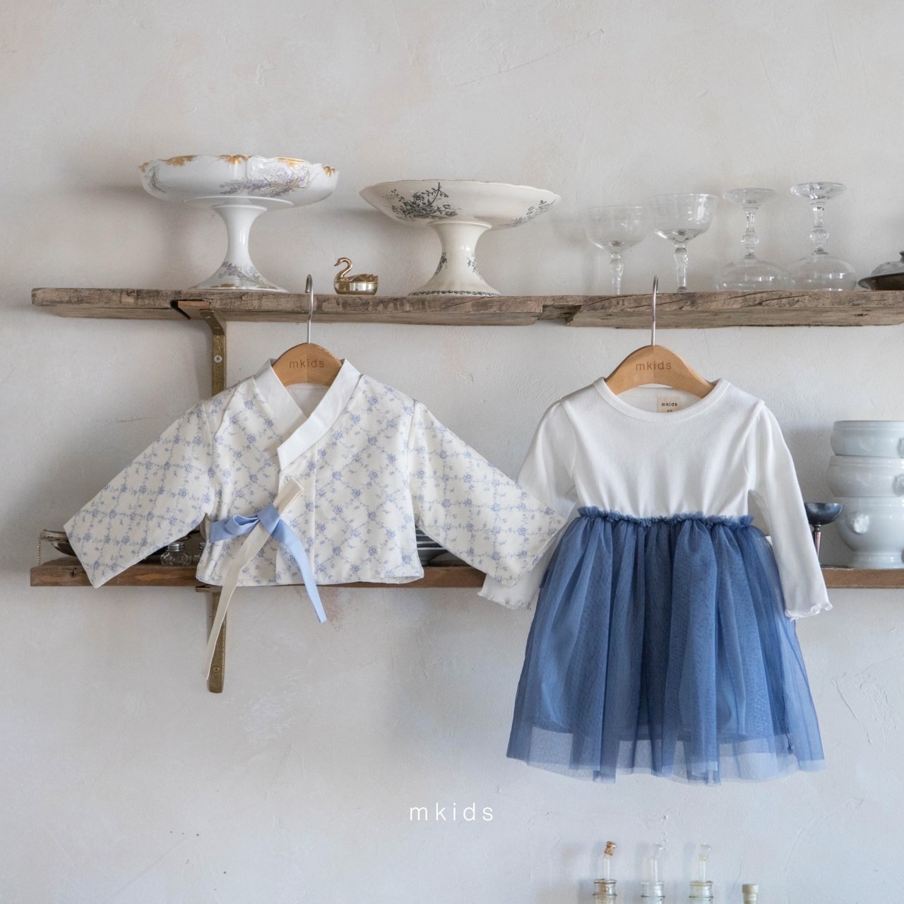 Mkids Blue Plum Blossom One-piece Set