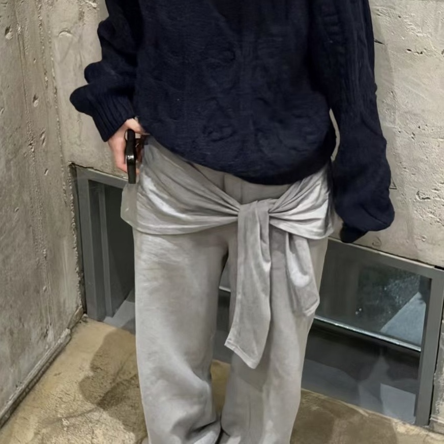 JS08 雪國需要!內厚磨毛假兩件綁帶縮口棉褲