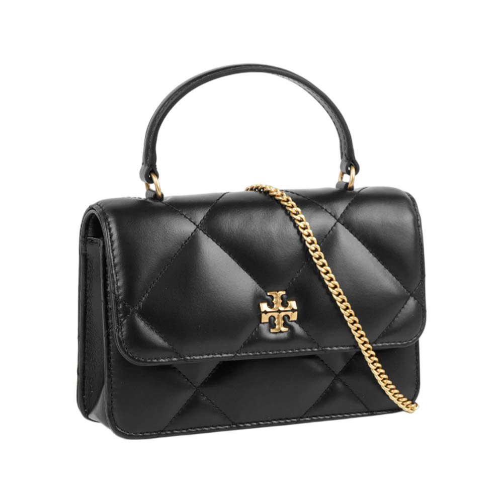 【Tory Burch】Kira 菱格紋縫線迷你手提/斜背二用包(黑色)