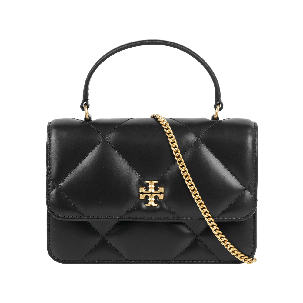 【Tory Burch】Kira 菱格紋縫線迷你手提/斜背二用包(黑色)