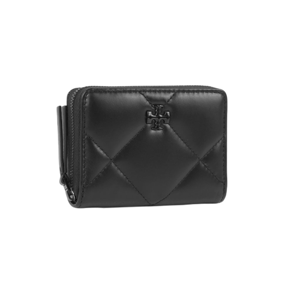 【Tory Burch】Kira 黑釦拉鍊零錢袋ㄇ形拉鍊短夾(黑色)