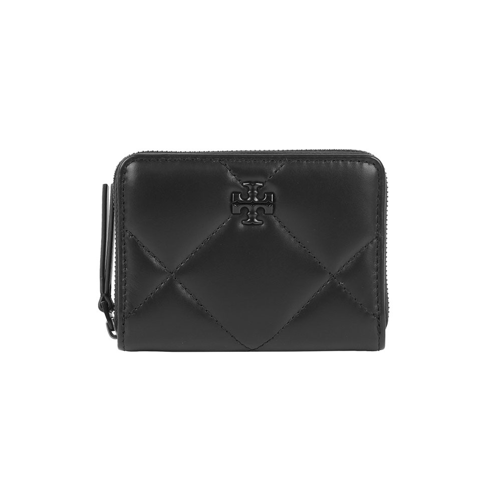 【Tory Burch】Kira 黑釦拉鍊零錢袋ㄇ形拉鍊短夾(黑色)