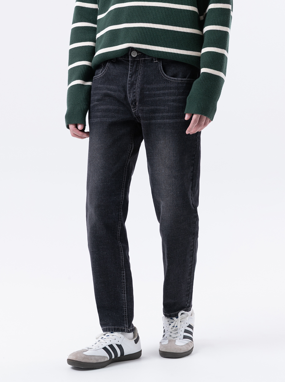 經典刷色彈力丹寧窄管褲