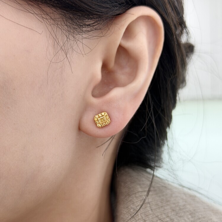 天然黃鑽鑽石耳環