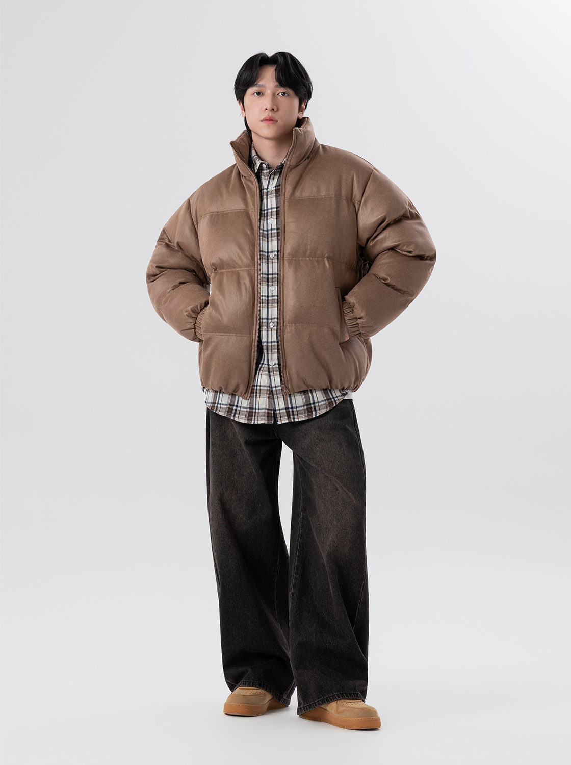 復古肌理感立領麵包外套