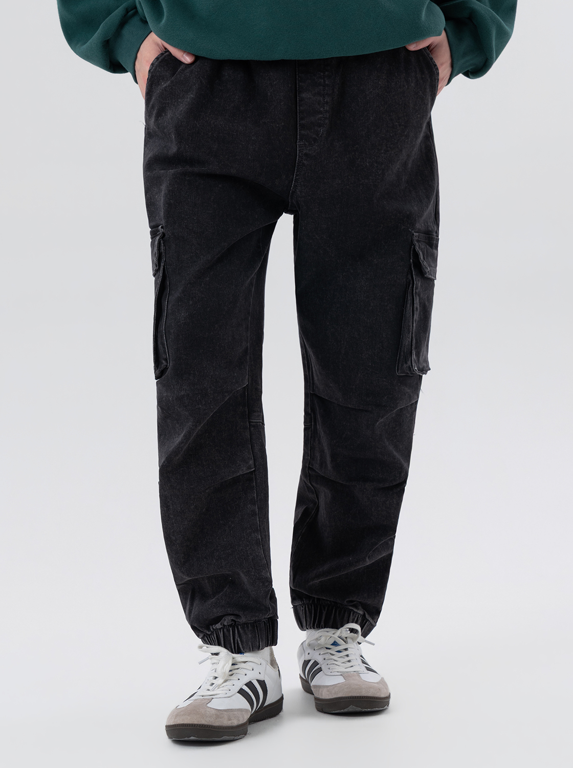 工作口袋暖芯縮口牛仔褲