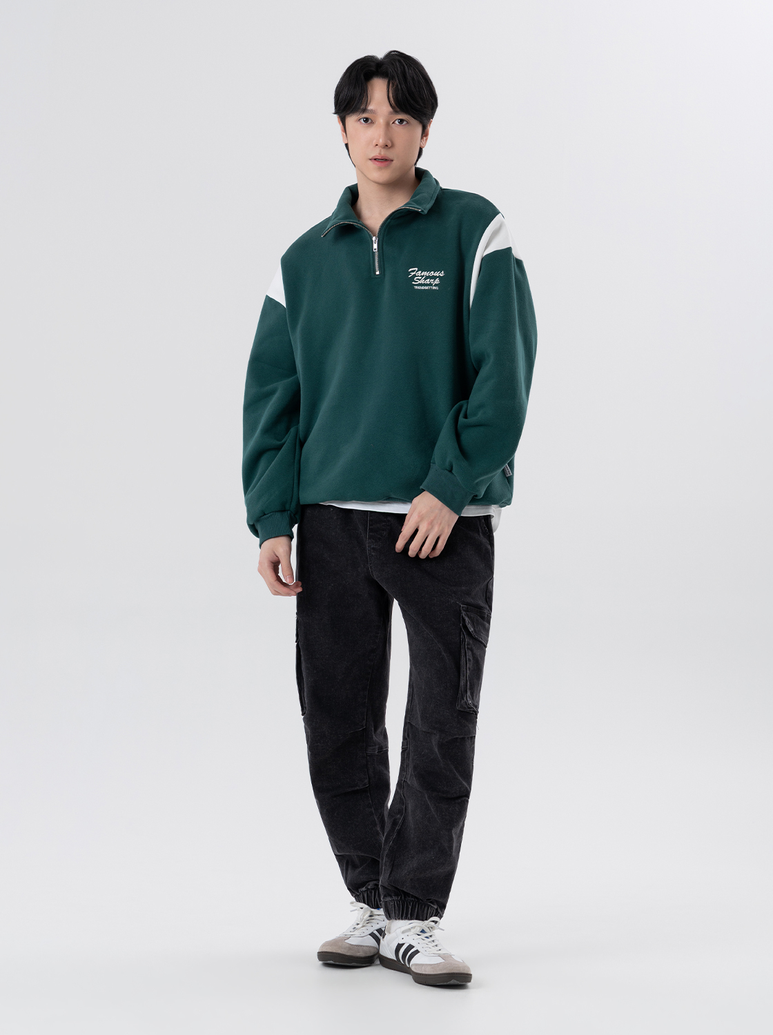 工作口袋暖芯縮口牛仔褲