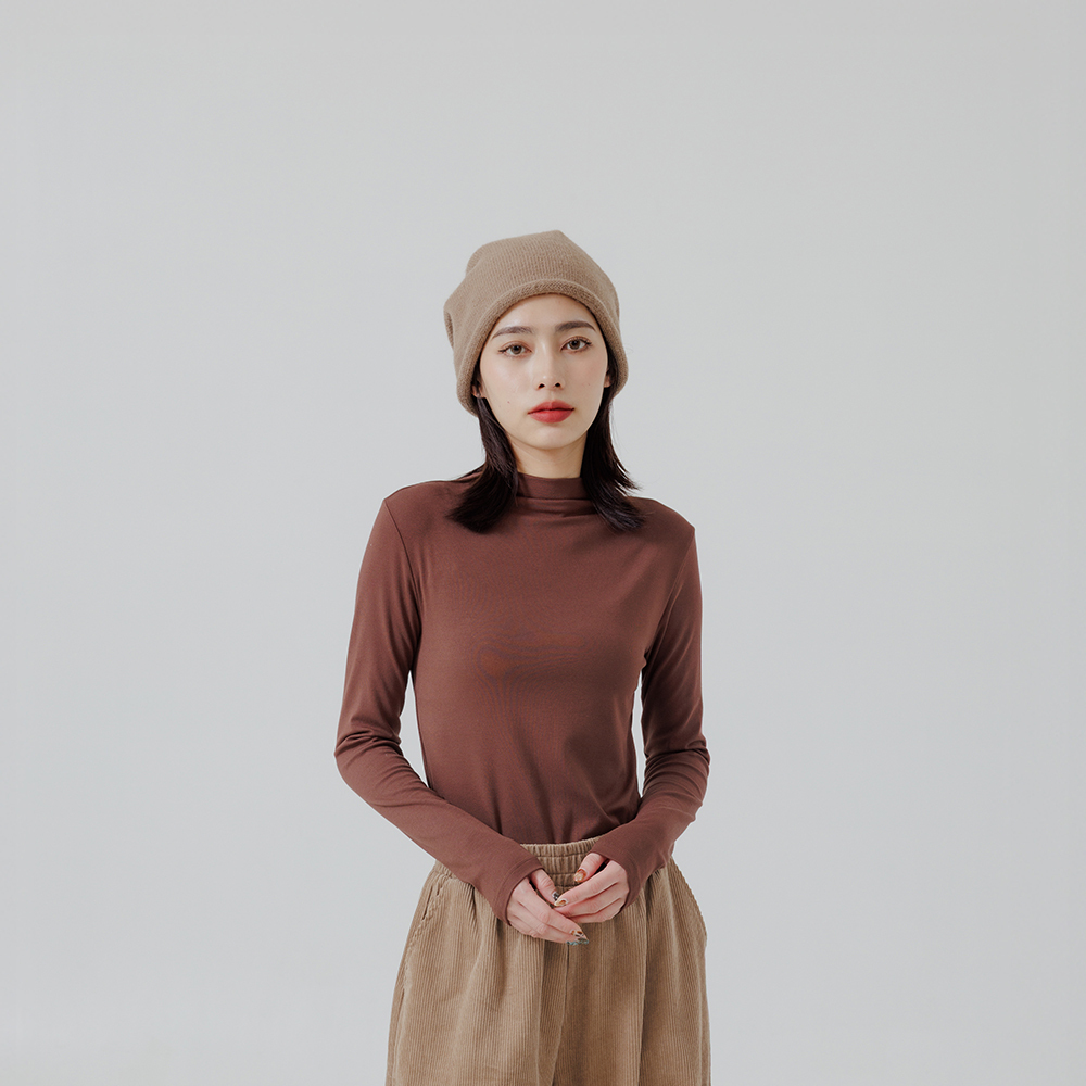 Plain bottle neck fitted long-sleeved top, available in six colors S/M/L【01099267】in stock+pre-order