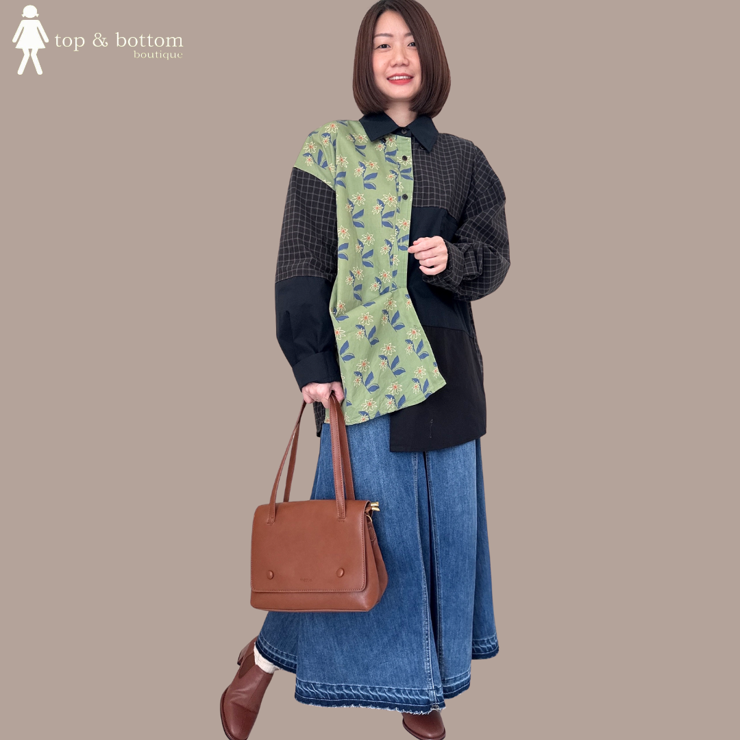 LONG SLEEVE FLORAL & COLOUR COLLAGE OVERSIZE SHIRT