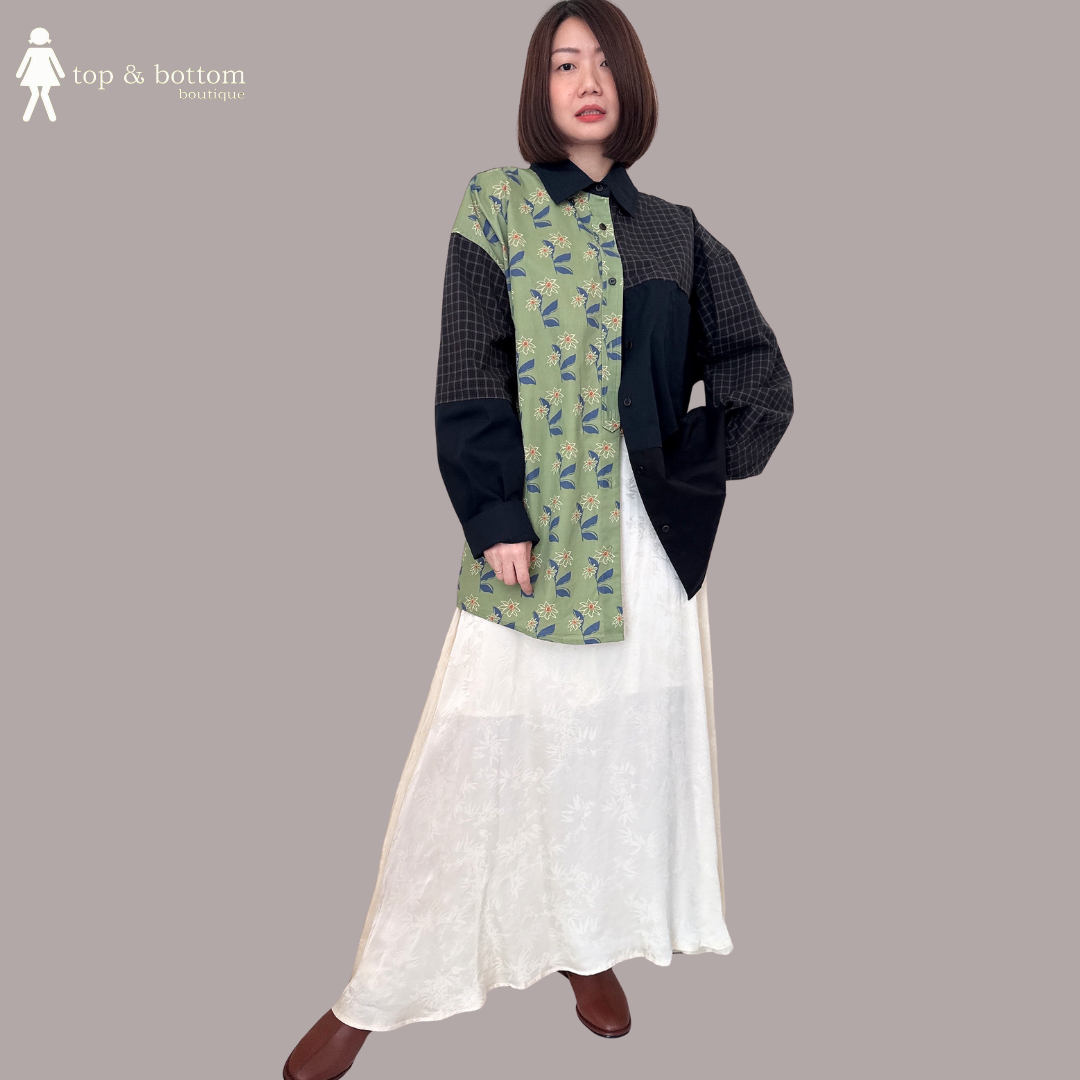 LONG SLEEVE FLORAL & COLOUR COLLAGE OVERSIZE SHIRT