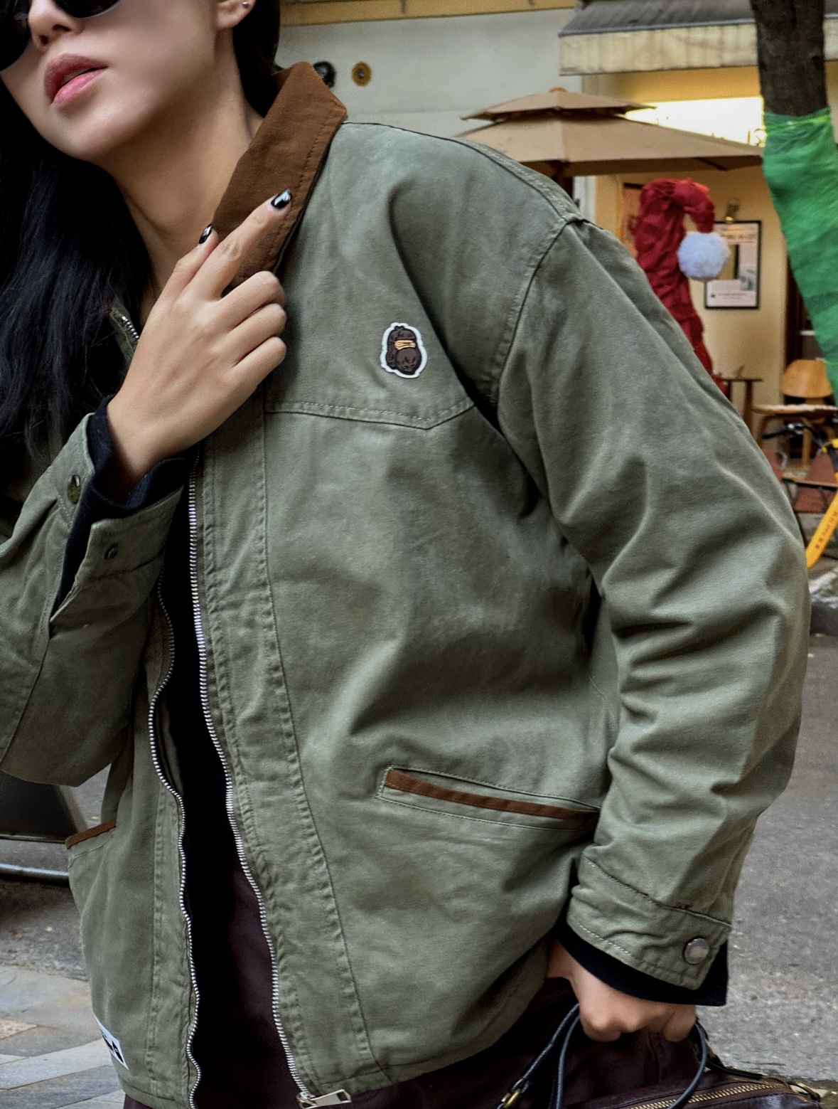 代購-香港IT潮牌 Fingercroxx FGXX 猿人 復古巴恩風 拼接 防風 外套 男女同款