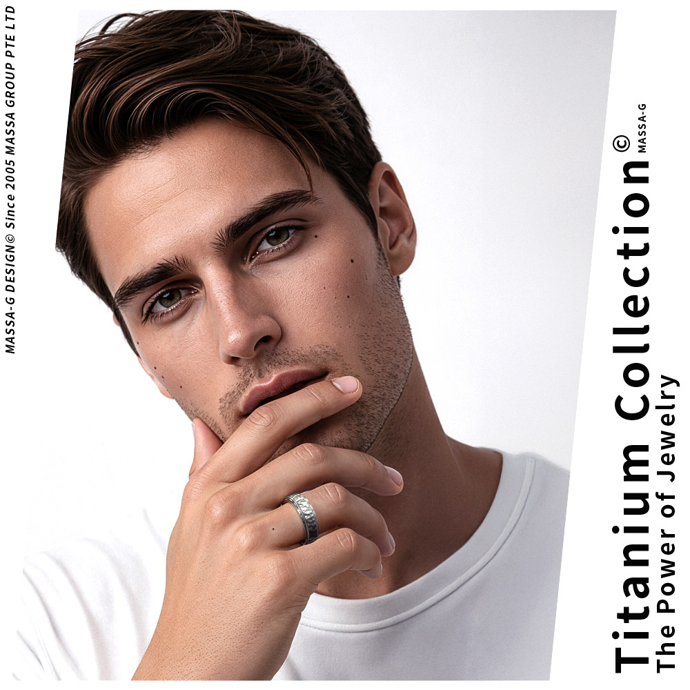 MASSA-G 純鈦系列【鈦星情緣-星河】鈦金男戒(鑲嵌2個鍺)