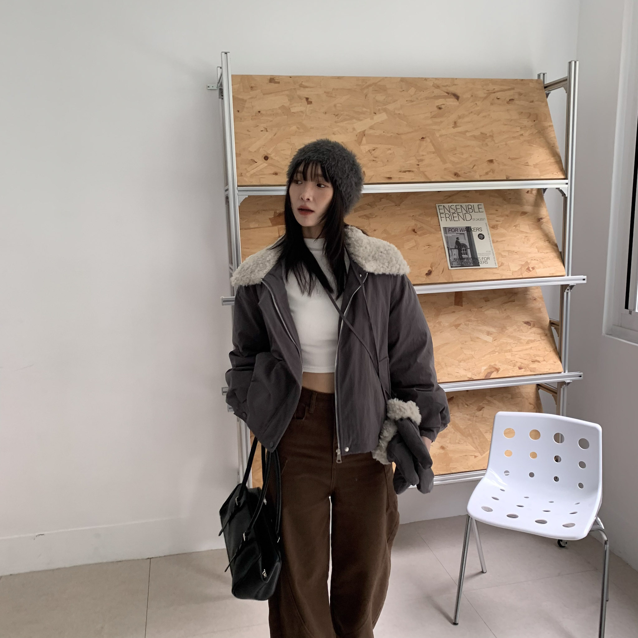 ISA_秋冬離不開! 毛領拼接(附手套)鋪棉外套_51224