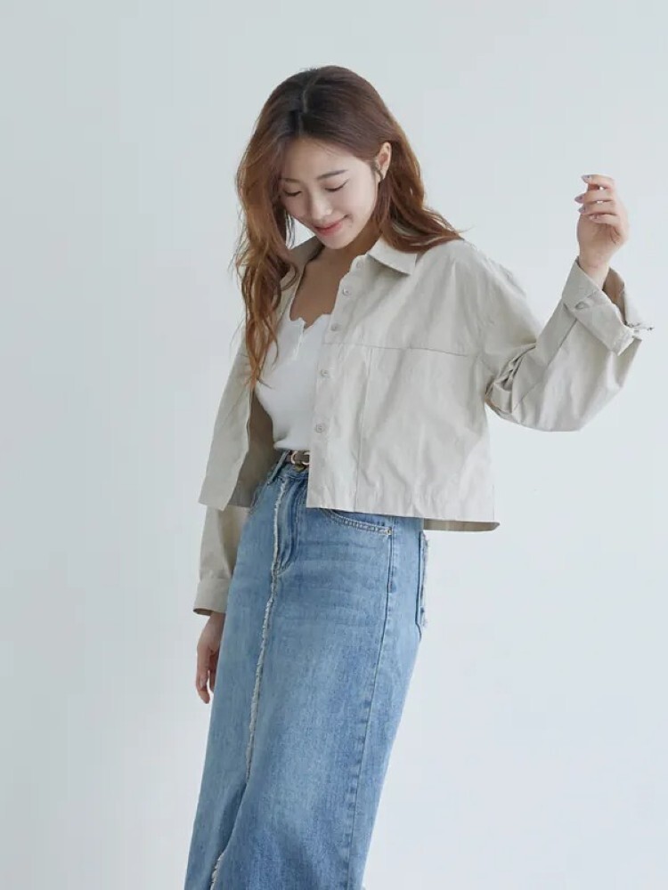2603 OH!HER 夏季純色雙口袋短版襯衫