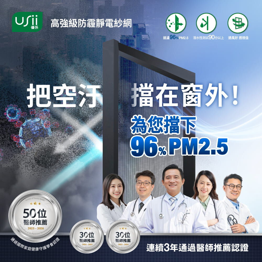 【熱銷破千萬!!】USii 防霾PM2.5高強級靜電紗窗網