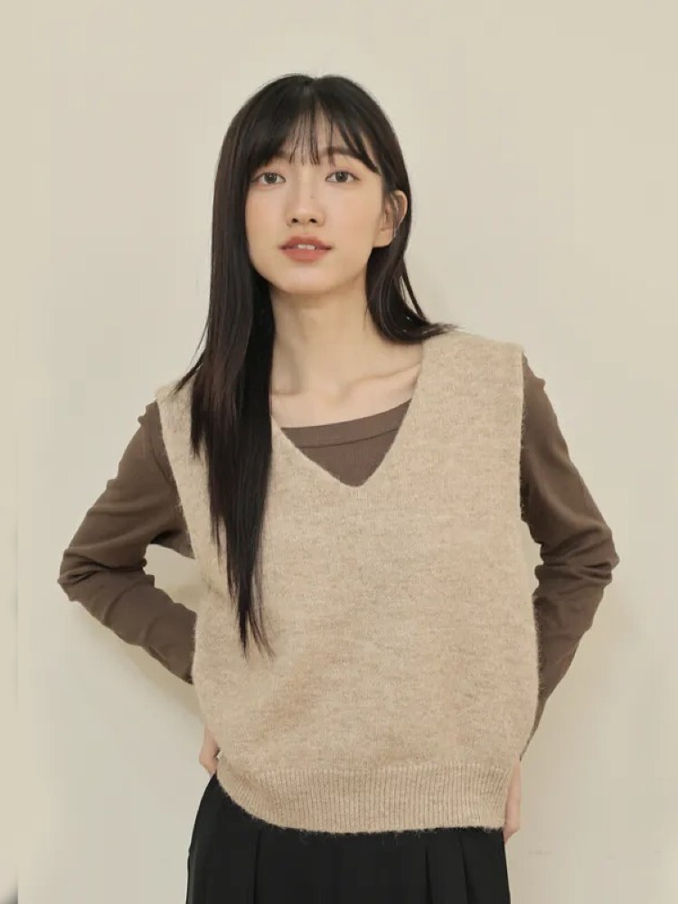 2603 混織V領背心(8%羊毛）