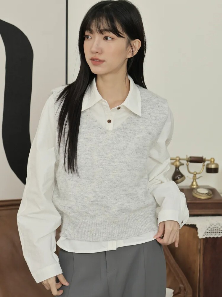 2603 混織V領背心(8%羊毛）