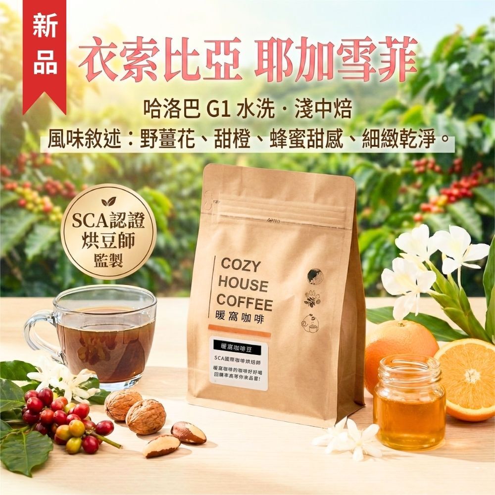 衣索比亞 耶加雪菲 哈洛巴 G1 水洗處理法 咖啡豆 (半磅)｜淺中焙｜野薑花與甜橙蜂蜜風味｜暖窩咖啡