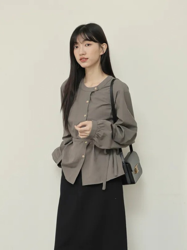 2603 簡約立領收腰襯衫