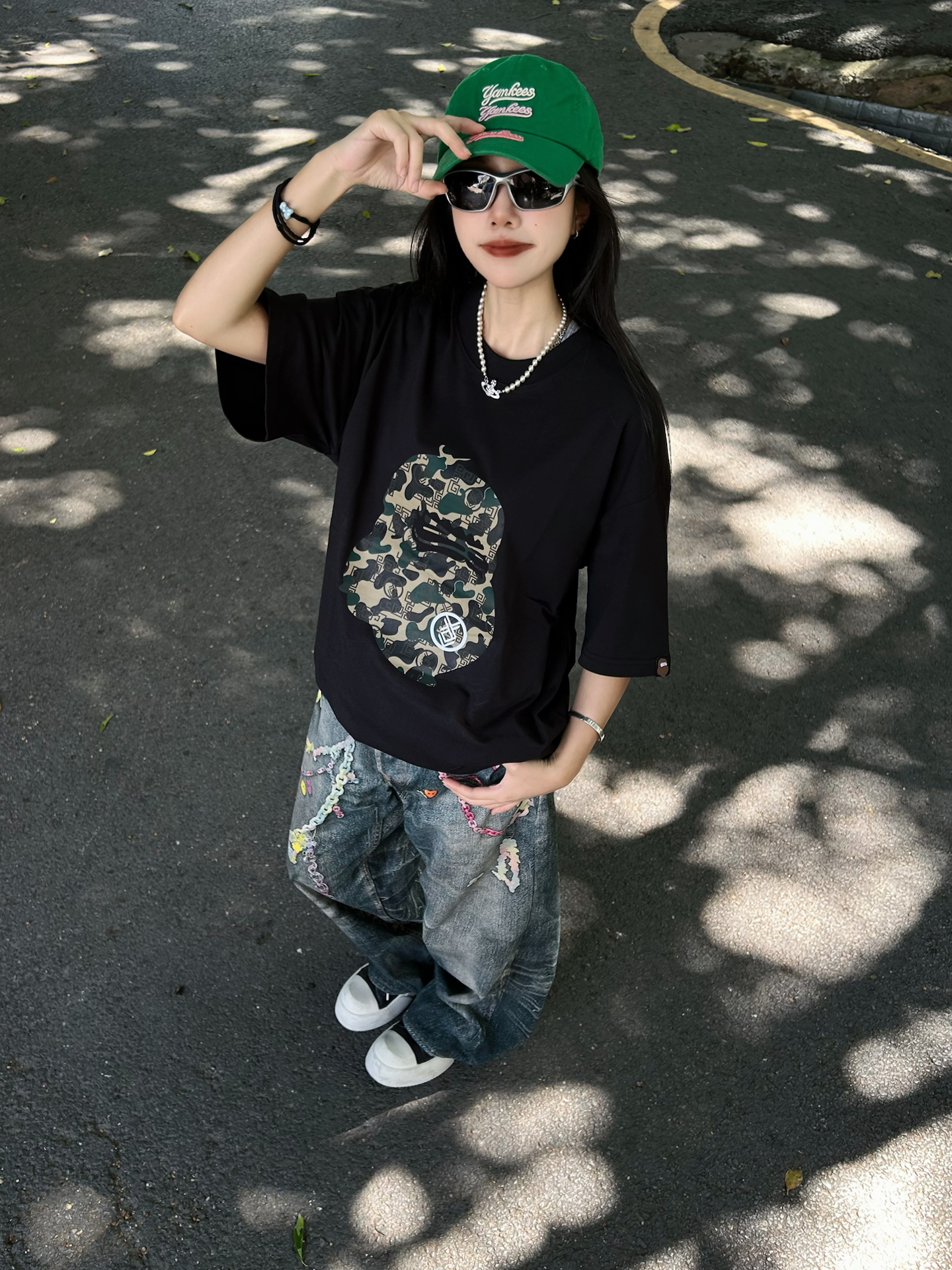 代購-香港IT潮牌 Fingercroxx FGXX 猿人 潮流迷彩 落肩 短袖T 男女同款