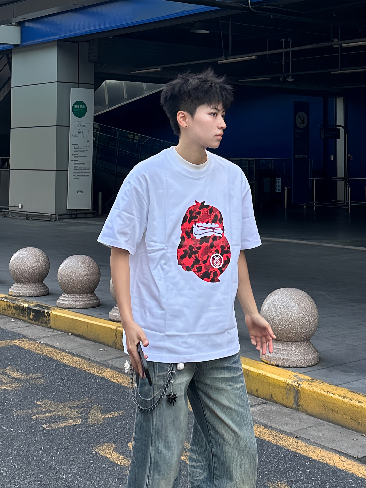 代購-香港IT潮牌 Fingercroxx FGXX 猿人 潮流迷彩 落肩 短袖T 男女同款