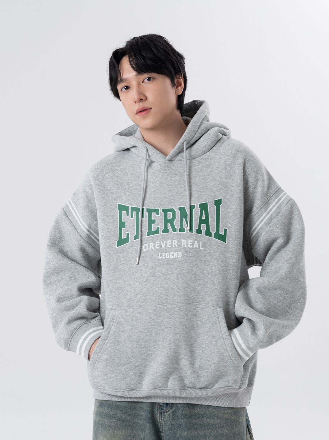 【期間限定】羅紋拼接英字帽T