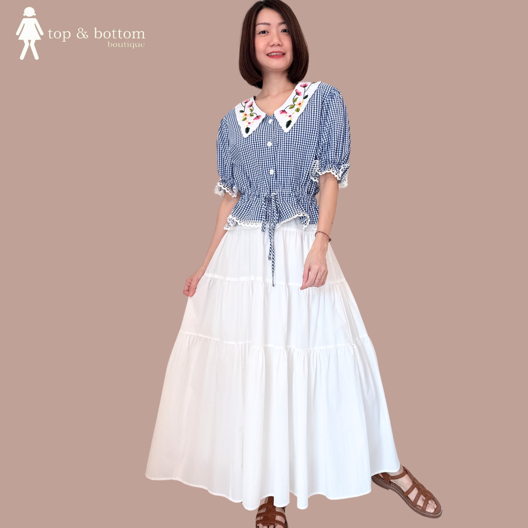 EMBROIDERED COLLAR CHECKED BLOUSE