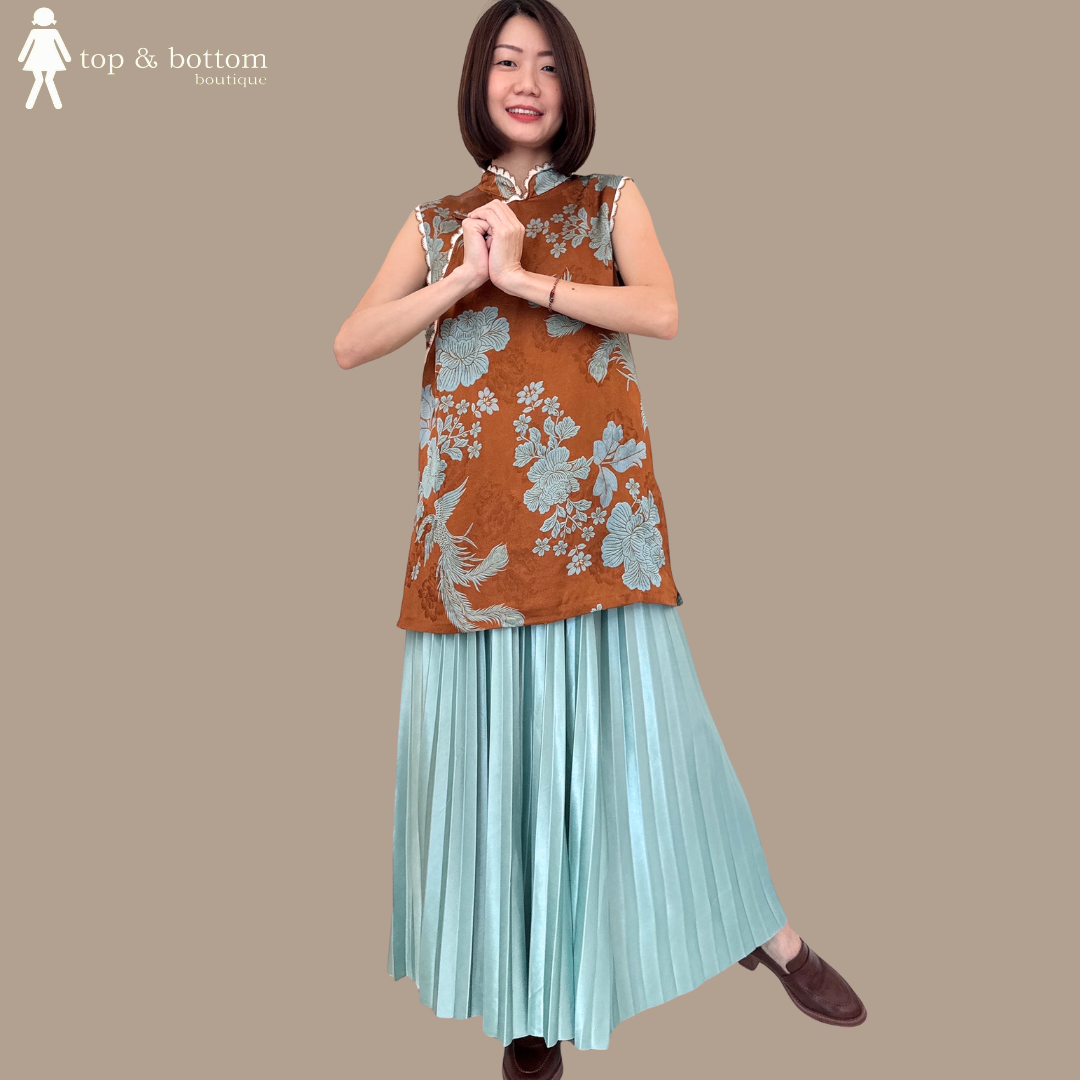 SLEEVELESS BROCADE LONG BLOUSE