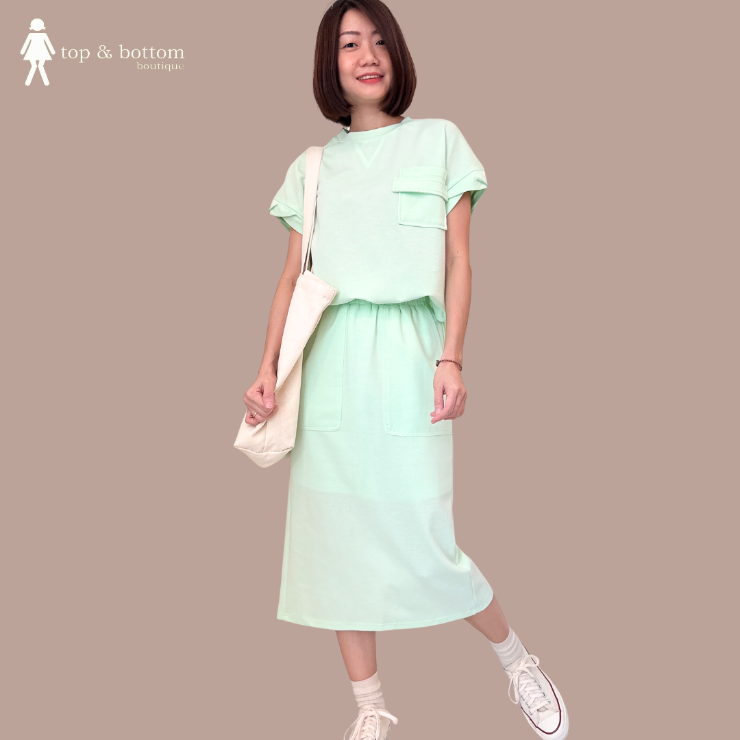 COTTON MIX CASUAL BLOUSE & PENCIL SKIRT SET SUIT