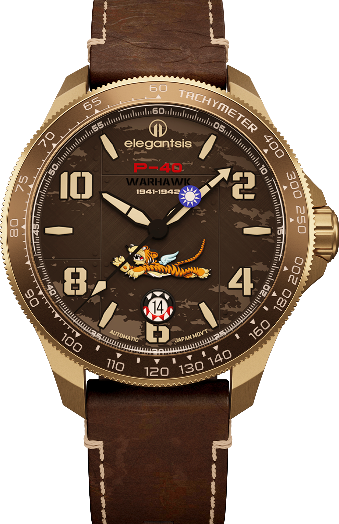 萬年鐘錶 - elegantsis 愛樂時 2.0飛虎隊青銅錶殼限量機械腕錶-咖啡色 ELJX42AS-FT2.0-9B03LC 錶徑42.5MM